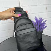 Чоловіча сумка слінг чорна Натуральна шкіра нагрудна