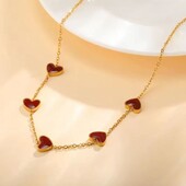 Кольє, ланцюжок підвіски серце, серця червоне, бордове, медзолото, емаль