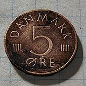 Монета Данії 5 ере 1973