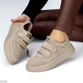 Натуральна замша. Стильні і зручні кросівки/кеди на липучках.