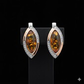 Масивні яскраві срібні сережки з бурштином