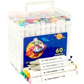 Скетч-маркери 60 кольорів H820-60. спиртові. двосторонні у пластиковому боксі.