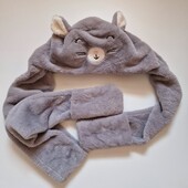 Мягкая плюшевая шапка с ушками 3в1 шапка, шафр, варежки