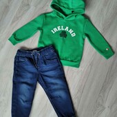 F&F брендовый шикарный комплект одежды джинсы джоггеры + худи на рост 98 /104 см
