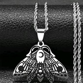 Ланцюжок і підвіска метелик, моль, комаха, місяць, чаклунство, готика, медсталь