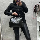 Клатч чорний капучно з довгими і короткими ручками на плече еко шкіра