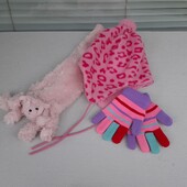 Чудова тепла шапочка+ рукавички і шарф в подарунок на 1,5-3 рочки