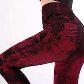Безшовні тонкі леггинси під джинси червоно-чорного кольору розмір ,s/xl