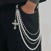 Багатошарова перлова прикраса з хрестом, намисто, оздоба, на джинси, спідницю, сумку, рюкзак хіп хоп
