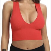 Акцентный топ с глубоким вырезом в рубчик xs,s,m