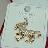 Символ 2026 года! Шикарный кулон лошадь с россыпью фианитов. Позолота 585 пробы 18К.