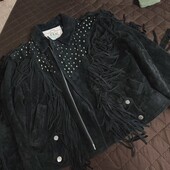XL S.A.K. шкіряна куртка косуха з бахромою та закльопками