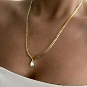 Кольє, ланцюжок снейк, підвіска крапля з цирконом, медзолото