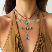 Набір три шт, комплект, намисто, етно, бохо, кулон ковбойський капелюх, хрест, кактус