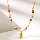 Намисто, кольє, підвіска крапля, натуральний камінь, медзолото