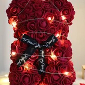 Ведмедик зі штучних троянд з led підсвічуванням