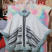 ❤️Бренд натурал белоснежная вязанная тёплая вся с мехом под норку пончо❤️Америка.Пог.200.Шерсть100%