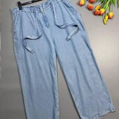 Джинсові літні брюки джинсові з широкою штаниною та зав'язкою на поясі