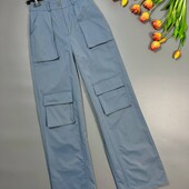 Штани карго з карманами на високій посадці