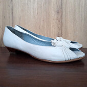 Повністю натуральні шкіряні туфлі, білі жіночі човники на низьких підборах, р. 38