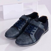 Туфли макасини нубукові на хлопчика на липучці та шнурівці.