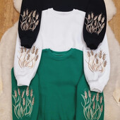 Теплий світшот з колосками,колір чорний р.164!