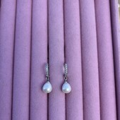 Срібні сережки з фіанітами та перлиною 925