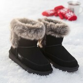 Натуральні підліткові ! Стильні зимові уггі з хутряною опушкою • Натуральний замш