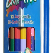 Карандаши цветные трехгранные акварельные Marco двусторонние 12шт 24 цв. Grip-Rit з пензлем