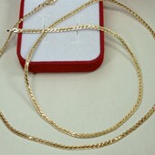 Очаровательная цепочка 60 см, плетение колосок с насечками. Позолота 585 пробы 18К.