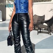 Shein, XS цікаві штанці зі зборами, екошкіра