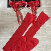 Красные чулки без силикона и пояс