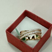 Шикарное кольцо с дорожками фианитов. Размер 19. Позолота 585 пробы 18К.