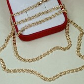 Великолепная цепочка 55 см, плетение узелками. Позолота 585 пробы 18К.