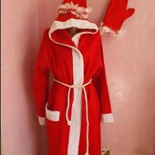 Костюм Санта , кафтан, шапка, варежки, пасок 100%флісова віскоза