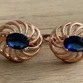 Красивые серьги с нежным синим цирконом, цвет советского золота,высота 1,5см,шир 13мм