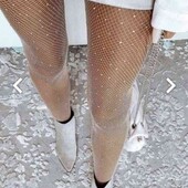 Колготки зі стразами в сіточку бежеві.