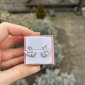 Срібні сережки лебеді з цирконом 925