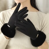 Елегантні рукавички з пухнастим хутром, колір на вибір:чорний, бежевий