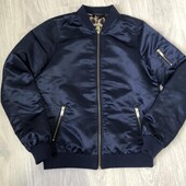 Новий атласний темно-синий бомбер, р. S