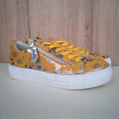 Німецькі елегантні кросівки, жіночі кеди жовті з квітковим принтом, літо демі, р. 37