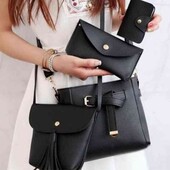 Стильний набір 4 в 1 (сумка, клатч, гаманець, візитниця) у чорному кольорі