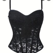 Корсетный топ, черный, кружевной-XL