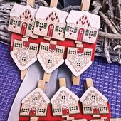 6 шт. Деревянные домики прищепки. Германия