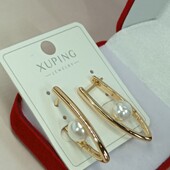 Великолепные серьги стрелы с жемчугом. Позолота 585 пробы 18К.