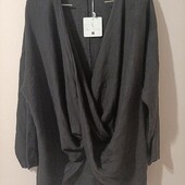 100льон фабрічна італія чорна блуза з драпіруванням в бохо стилі