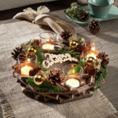 Новогодняя композиция деревянная с 4 подсвечниками и декором 30 см комбинированная Livarno Home