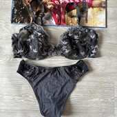 Кружевной серый бюстгальтер 75e и трусы