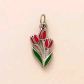 Підвіска, кулон тюльпани, букет, тюльпан, квітка, медсталь, емаль