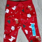 Primark брендовые теплые новые штанишки с новогодним мотивом!!! на рост 74 см